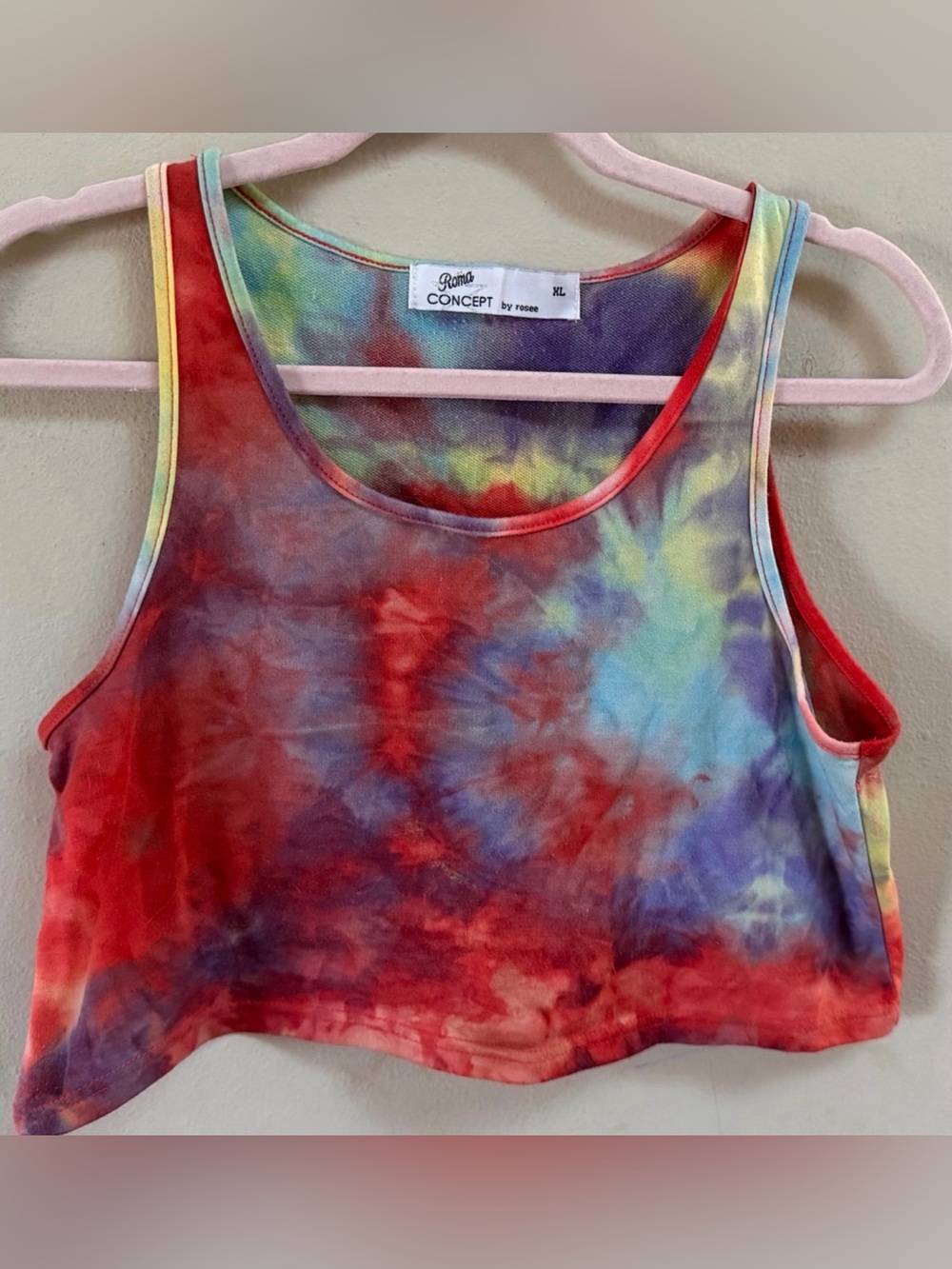 Concept by Russe Red Multicolor Tie-Dye Crop Tank
